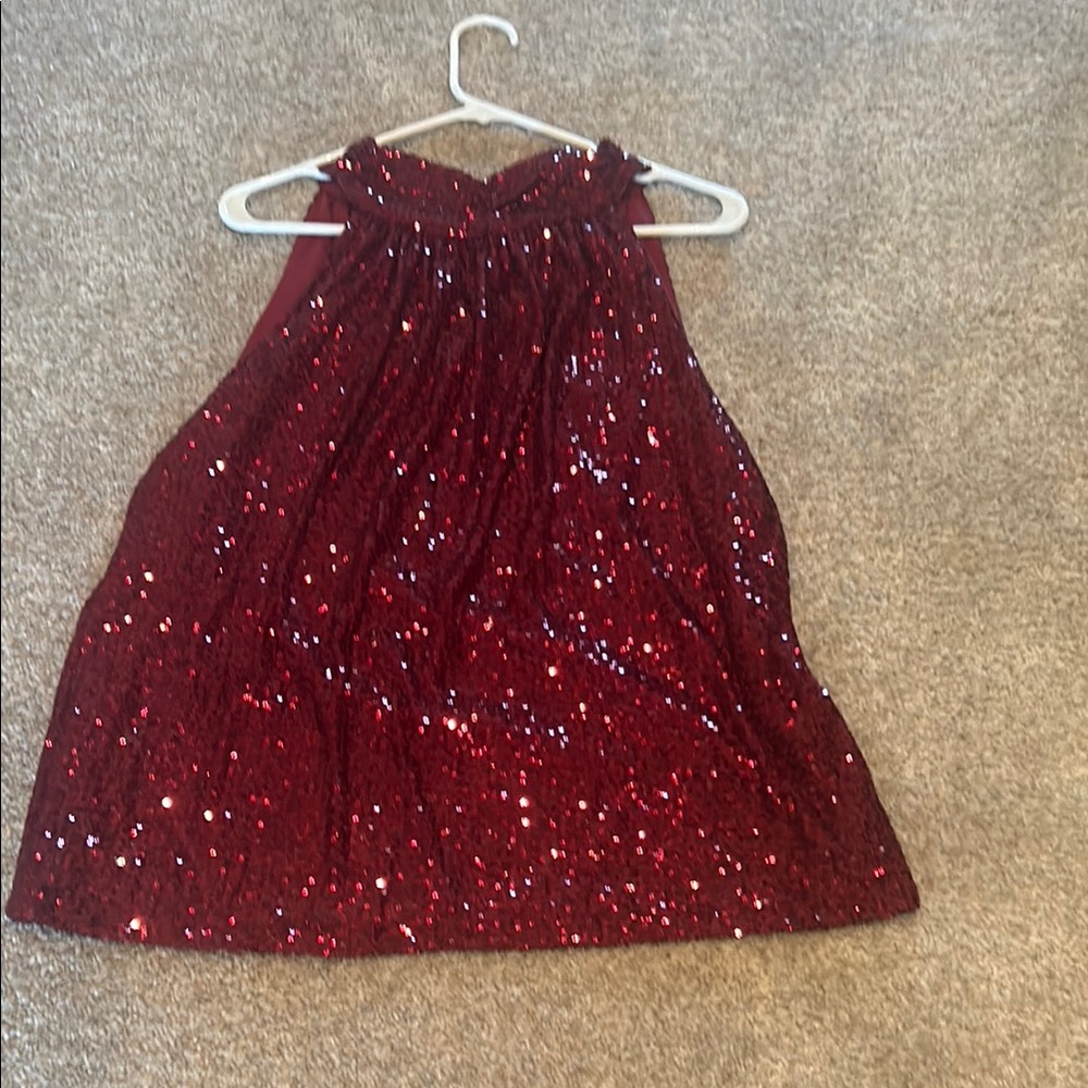 Radiant Red Sequin Strapless Babydoll holiday top
